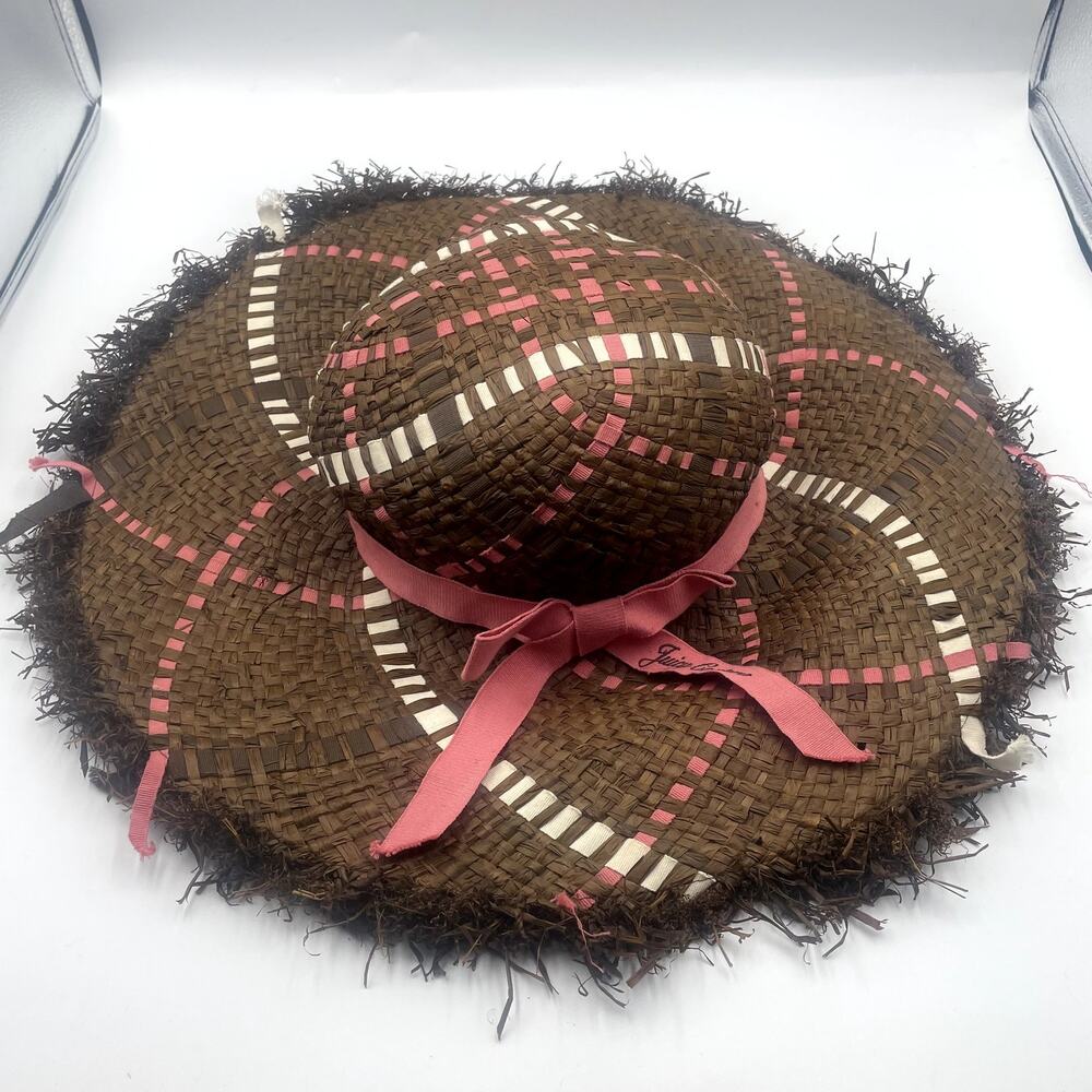 Juicy Couture Beach Sun Hat Vacation Resort Straw Floppy Hat Brown Raw Edge